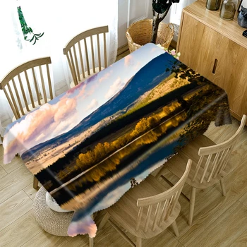 Sustorėti Medvilnės Staltiesė 3D Ežero Peizažas Saulėlydžio Modelis Stačiakampio formos/Apskritojo Stalo Audiniu Vestuvių Iškylą Šalis