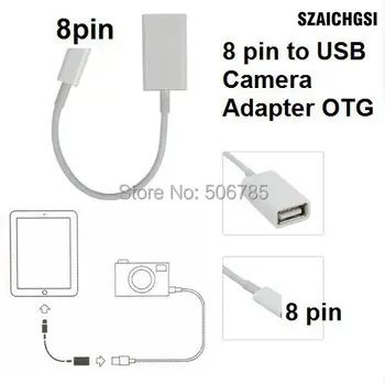 SZAICHGSI didmeninė 50pcs 8 pin Male į USB Moterų OTG Adapterio 8pin Kabelis iPhone7 6 5 5C 5S iPad 4 Mini Oro Balta Spalva