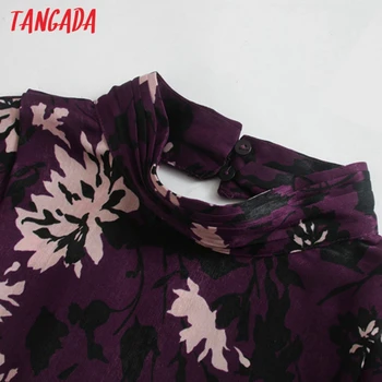 Tangada 2020 Mados Moterų Violetinės Gėlės Spausdinti Midi Suknelė Backless lLong Rankovės Seksualus Šalis Suknelė Su Brūkšniu 5Z37