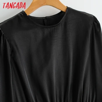 Tangada Moterų Retro Juoda Tunika Marškiniai, O ant Kaklo Mygtuką Atgal ilgomis Rankovėmis Chic Moterų Marškinėliai Topai 1F48