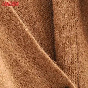 Tangada rudens žiemos rudos spalvos megztinis derliaus moterų megztinis negabaritinių lady mados megzti megztinis kailis 3H413