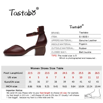 Tastabo natūralios Odos moteriški batai Diržo sagtis aukšto kulno dizainas Paprastas atsitiktinis stiliaus Rudos spalvos juoda S19051 Aukštos obcasie batų