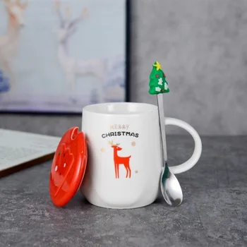 Taurės keramikinis puodelis kūrybos su dangteliu šaukštas ženklas kalėdinė dekoracija