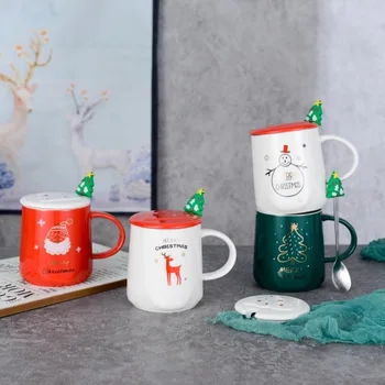 Taurės keramikinis puodelis kūrybos su dangteliu šaukštas ženklas kalėdinė dekoracija