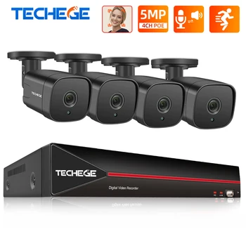 Techege H. 265 4CH 5MP POE Saugumo kamerų Sistema, Rinkinys, Veido Aptikimo IP Kamera Lauko Vandeniui CCTV Vaizdo Stebėjimo NVR RINKINYS