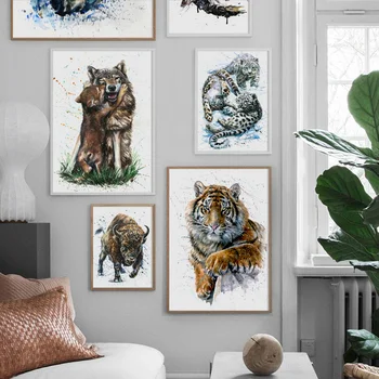 Tigras, Vilkas Lapė, Leopardas Gyvūnų Menas Spausdinti Šiaurės Plakatai Ir Spausdina Sienos Meno Tapybos Drobės Sienos Nuotraukas Gyvenimo Kambario Dekoro