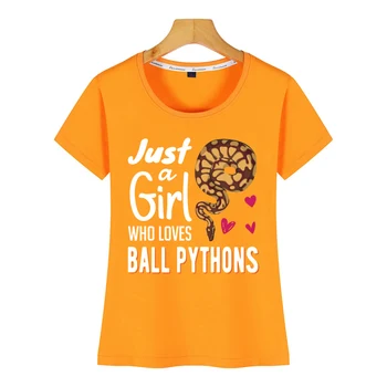 Topai Marškinėliai Moterims tiesiog mergina, kuri myli kamuolys python gyvatė moteriai, Dizainas Black Print Moterų Marškinėlius
