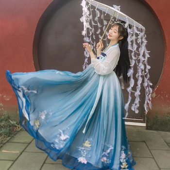 Tradicinio Klasikinio Tang Dinastijos Pasakų Hanfu Suknelė Moteriška Senovės Princesė Drabužių Elegent Siuvinėjimo Rytų Cosplay Apranga