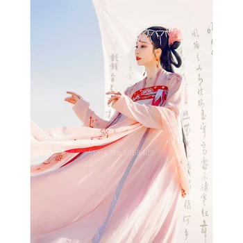 Tradicinis kinų Liaudies Šokių Suknelė Moterims Mergaičių Pasakos Siuvinėjimo Kimono Šifono Sijonas Nustatyti Vasaros Hanfu Drabužių Streetwear