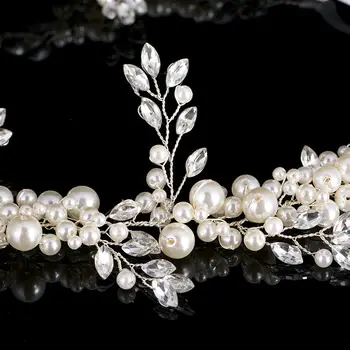 TUANMING Prabangių Mados Vestuvių Lankelis Crystal Pearl Gėlių Nuotakos Šukuosena Vestuvių Papuošalų Elegantiškas Juostelės Plaukų Papuošalas