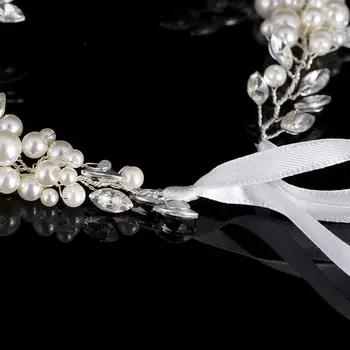 TUANMING Prabangių Mados Vestuvių Lankelis Crystal Pearl Gėlių Nuotakos Šukuosena Vestuvių Papuošalų Elegantiškas Juostelės Plaukų Papuošalas