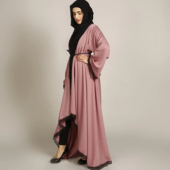 Turkijos Islamo Musulmonų Abaja Nėrinių Suknelė Nereguliarus Hem Kaftan Atidaryti Abayas Outwear Ilgas Chalatas, Nėriniai-up Hijab Suknelės Tunika Arabų Jubah
