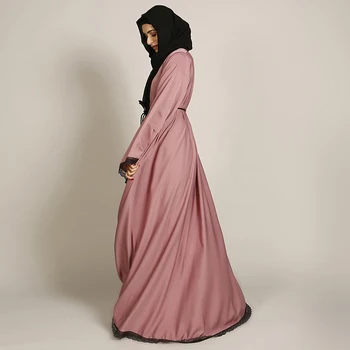 Turkijos Islamo Musulmonų Abaja Nėrinių Suknelė Nereguliarus Hem Kaftan Atidaryti Abayas Outwear Ilgas Chalatas, Nėriniai-up Hijab Suknelės Tunika Arabų Jubah