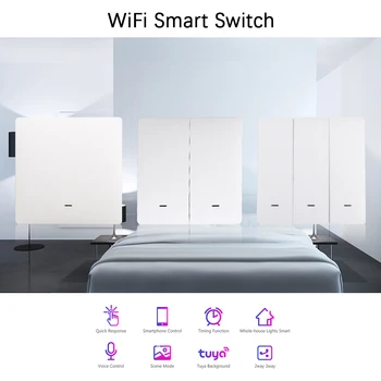 Tuya Smart Switch WiFi paspausk Mygtuką prie Sienos Šviesos Jungikliai ES AC 90V 250V Nėra Neutralus Belaidžio Kontrolė Suderinama Alexa 
