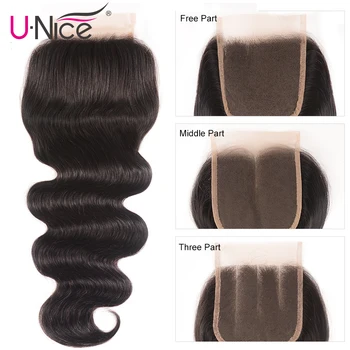 UNICE PLAUKŲ 4x4 Nėrinių Uždarymas Su Malaizijos Kūno Banga 3/4 Ryšulius su Nėrinių Uždarymo Su Remy Plaukų Žmogaus Plaukų Ryšuliai