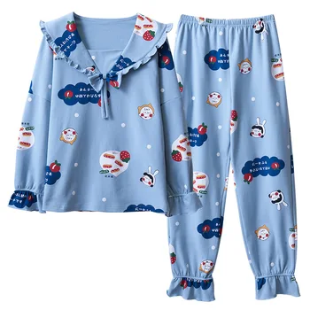 Upscale Pavasarį, Rudenį, moteriškos Pižamos Medvilnės pijamas mujer Namų Sleepwear Pižama Rinkiniai ilgomis Rankovėmis Sleepwear Gali Būti Dėvimi Ne