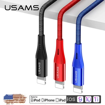 USAMS USB Kabelis iPhone 12 11 X 8 7 6 6S Plius 5 5C 5S SE Greitas Įkroviklis, LED Apšvietimas, Sinchronizuoti Duomenis USB Greito Įkrovimo Kabelį, skirtą 