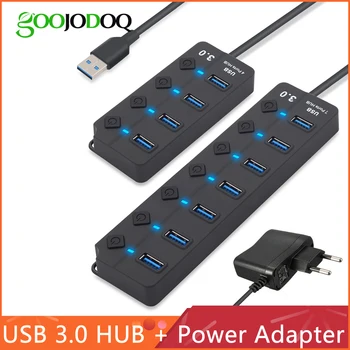 USB Hub 3.0 High Speed 4 / 7 Port USB 3.0 Hub Splitter On/Off Jungiklis su ES/JAV Power Adapter MacBook Nešiojamas KOMPIUTERIS