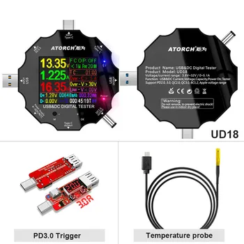 USB3.0 Tipas-C DC testeris 6-Bitų Didelio Tikslumo Skaitmeninės PD 3.0 voltmeter ammeter Ekrano energijos banko DC5.5 voltų Metrų E-bandymas App