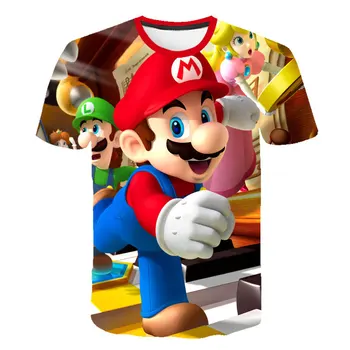 Vaikai 3D Mario Print T-marškiniai, Kostiumas Berniukams, Mergaitėms Vasaros Tees Viršuje, Drabužiai Vaikams, Drabužiai Kūdikiams Atsitiktinis Marškinėlius
