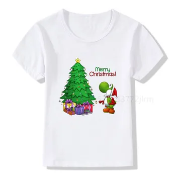 Vaikai Kalėdų Medį Mario ir Princesė Persikų Print T Shirt Vaikus, Drabužiai, marškinėliai Boy&Girl Kalėdų Dovanų Marškinėlius Baby