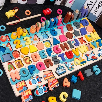 Vaikai Montessori Ugdymo Mediniai Žaislai Vaikams Matematikos Užimtas Valdybos Skaičius Formą, Spalvas Suderinti Žvejybos Laišką Įspūdį Mokymosi Žaislas
