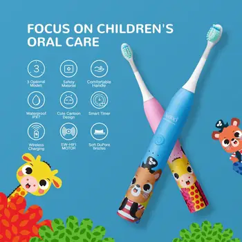 Vaikams, Cartoon Sonic Elektros dantų šepetėlį už Design3 Režimai, Laikmatis atsparus Vandeniui Reguliuojamu Vibracijos Intensyvumas Rožinė su 5 galvutėmis