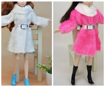 Vaikams Žaislas, Lėlė Priedai Žiemą Šiltas Dėvėti Rožinės Spalvos Kailiniai Paltai Mini Drabužius Barbie Lėlės Kailio Lėlės Drabužių Su Juosmens Diržas