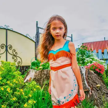Vaikų Mergaičių Matoaka Princesė Dress Helovinas Cosplay Kostiumai Vaikams Mergina Indėnų Vaidmenį Vaidina Apranga