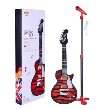 Vaikų Muzikos Instrumentas, Žaislai, Elektroninė Gitara su Nuolatinio Mikrofonas Stiebo Rinkinys - Raudonas