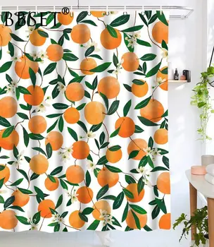 Vaisių (Apelsinų Dušo Užuolaidos Allover Vaisių, Gėlių, Lapų Modelis Vandeniui Multi-dydis Douchegordijn Vonios kambarys Dekoro su Kabliukais