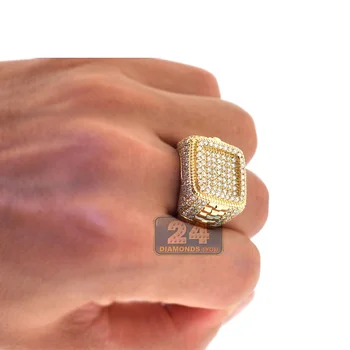 Valdinga Vyrų Kvadratinių Mikro Nutiesti CZ Akmens Žiedas, Hip-Hop Didelis Aukso Metalo Lediniame Iš kalnų krištolas Vestuviniai Žiedai Bague Homme