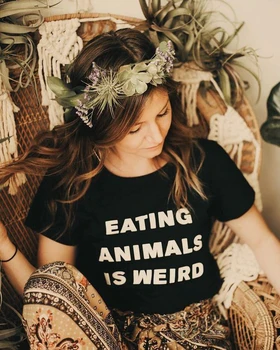 Valgyti Gyvūnus, Yra Keista Tee Moterims Veganų Marškinėliai Vasaros Mados Grafinis Tumblr Tshirts Juokinga Vegetaras Humoro Marškinėliai Komplektai