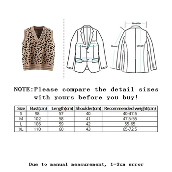 Vangull Leopard Megztinis Megztas Liemenė Moterims Atsitiktinis Derliaus korėjos stiliaus Minkštas Megztinis be Rankovių su V-Kaklo 2020 M. Pavasario Rudens Vest