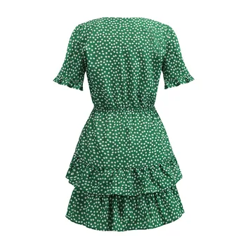 Vasaros seksuali suknelė moterims, trumpos pynimas rankovės jungiamąją moteris suknelė bohemijos naujas mados žalia V-kaklo taškų šalis mini suknelė