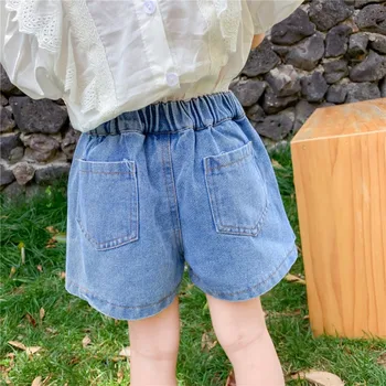 Vasarą merginos denim šortai kūdikių sijonai su horts vaikai netikrą sijonas vaikų nuosėdos mados plisuotos ruched džinsai 1 iki 7 metų amžiaus