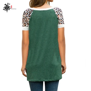 Vasarą Moteris Tshirts Basic Marškinėliai Moterims Leopard Kratinys Viršuje Femme T-Atsitiktinis marškinėliai trumpomis Rankovėmis Viršūnes Moterų Ilgi marškinėliai