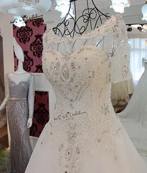 Vestido de Noiva Prabangių Vestuvių Suknelė iki 2018 m. trumpomis Rankovėmis Kristalų, Cirkonio Vestuvių Suknelės Nėriniai Ilgai Traukinio Nuotakos Suknelės Bažnyčia