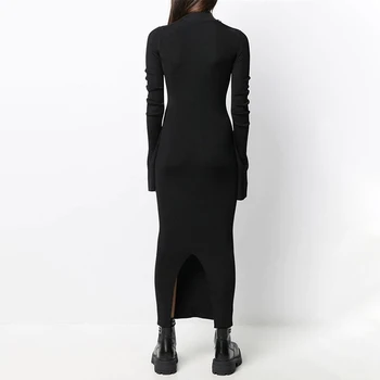 VGH Kratinys Grandinės Tuščiaviduriai Iš Suknelė Moterims Stovėti Apykaklės Blyksnius Rankovėmis Aukštos Juosmens Atgal Padalinta Slim Suknelės Moterų 2020 M. Rudenį Naujų