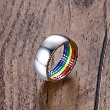 Viduje Vaivorykštė LGBT Žiedas Vyrams iš Nerūdijančio Plieno Vestuvių Juostas Žiedas 8MM Pločio Gėjų Papuošalai