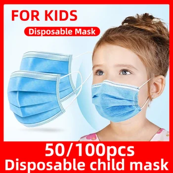 Vienkartiniai vaikams Veido Kaukė ekologiškas vaikų Facemask Su Kvėpuojantis 3Ply Ausies Kilpą mascarias Mėlyna Kaukės Pramonės