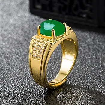 Vintage mados green jade smaragdas brangakmenių, deimantų žiedai vyrams tonas aukso papuošalai bague bijoux aksesuaras turkija naujas dubajus