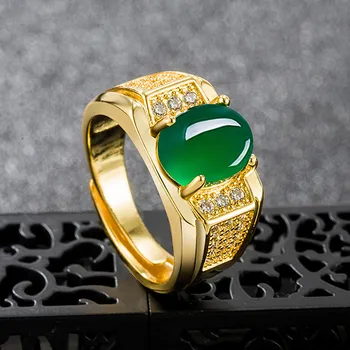 Vintage mados green jade smaragdas brangakmenių, deimantų žiedai vyrams tonas aukso papuošalai bague bijoux aksesuaras turkija naujas dubajus