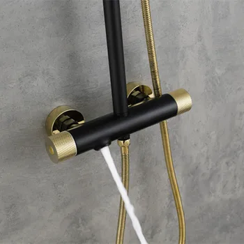 Vonios kambarys gold&black termostatiniai dušo komplektas juodojo aukso vonios pastovią temperatūrą dušo maišytuvas prabanga aukso dušo bakstelėkite rinkinys