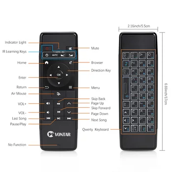 VONTAR 2.4 GHz Oro Pele Wireless Keyboard 6-Ašis IR Mokymosi Nuotolinio Valdymo pultas su Apšvietimu įkraunama Android TV BOX PC
