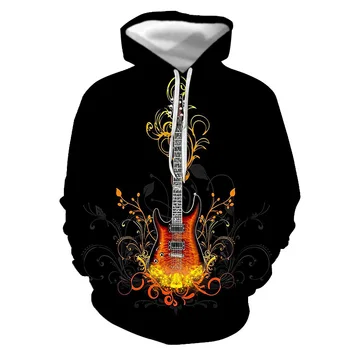 Vyrai Gitara Palaidinės Hoodies 3D Atspausdintas Vyro Gaisro Gitaros Hoodie Muzikos instrumentų Gobtuvu Megztinis Žiemą 2020 Madinga