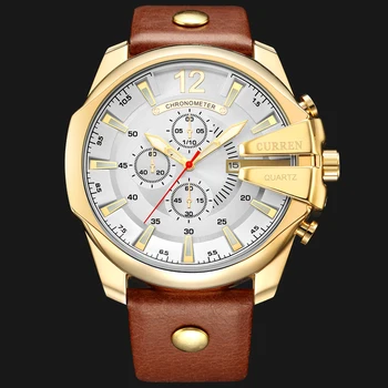Vyrai Prabangos Prekės CURREN Naujas Mados Atsitiktinis Sporto Laikrodžiai Modernaus Dizaino Kvarcinius Riešo Žiūrėti natūralios Odos Dirželis Vyrų Laikrodis