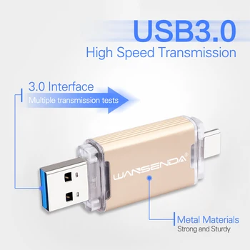 WANSENDA USB Flash Drive, OTG 2 in 1 USB3.0 & Type-C Pen Ratai 512 GB 256 GB 128GB 64GB 32GB Pendrive USB Atmintuką arba 