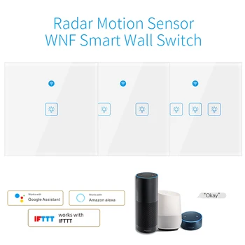 WiFi Smart Touch Sienos Jungiklis Su Judesio Jutiklis 1 2 3 Gauja Šviesos Jungiklis 220V Smart Home Paramos Alexa 