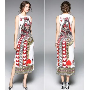Willstage 2019 M. Vasaros Suknelė Pokerio Karalienė Spausdintą Modelio Maxi Suknelės Moterų Berankovis Apvalkalą Derliaus Naujovė Elegantiškas Vestidos